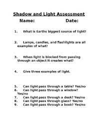 Light And Shadow Assessment Light And Shadow Shadows Science Shadow