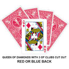 ♦ q ♠10 ♥ 4 queen of diamonds, 10 of spades, 4 of hearts: Queen Of Diamonds With Three Of Clubs Cut Out Playing Card Gaff Magic