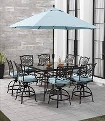 9 Piece High Dining Set In Blue Outdoor Furniture Set Includes 8 Swivel Chairs A 60 In Counter Height Dinin Blue Outdoor Furniture Glass Top Table Dining Set
