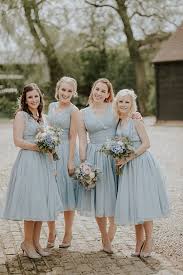Pretty Pale Blue Gold Fairy Lit Barn Wedding Whimsical Wonderland Weddings Short Bridesmaid Dresses Tea Length Bridesmaid Dresses Blue Bridesmaid Dresses Short