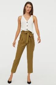 Pants With Tie Belt Khaki Green Ladies H M Us Belt Tying Professional Outfits Work Outfits Women