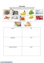 Food Groups Meat Fish Cereal And Grains Vegetables Fruit Dairy Interactive Worksheet In 2020 Group Meals Cereal Food