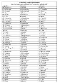 Personality Adjectives Synonym Antonym Table Personality