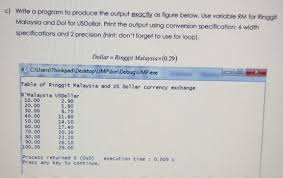 Convert 1 us dollar to malaysian ringgit. C Write A Program To Produce The Output Exactly A Chegg Com