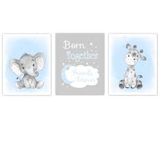 Wall hanging baby boy nursery. Amazon Com Twins Safari Animals Baby Boy Nursery Wall Art Pictures Blue Elephant Giraffe Baby Nursery Decor Set Of 3 Unframed Prints Handmade Products