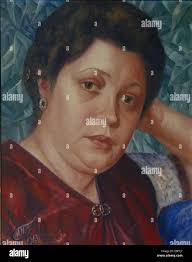 Portrait of the Opera singer Vera Petrova-Zvantseva. Artist: Petrov-Vodkin,  Kuzma Sergeyevich (1878-1939 Stock Photo