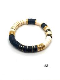 Black And White Bracelet Heishi Black And White Bracelets Heishi Bracelet Black White Gold Bracelets Soft African Vinyl Bracelets Boho Chic Layering Bracelets In 2020 White Gold Bracelet White Bracelets Bracelets