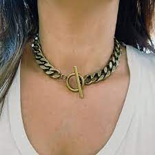 Brass Toggle Clasp Necklace For Women Thick Link Chain Choker Statement Chic Choker Large O Ring Choker Womens Necklaces Chunky Statement Necklace Chain Choker