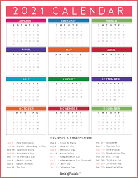 Most eating places today not only schedule their staff with a web based calendar but the calendar is used to set folks up as reservations or name forward seating in some 3 and 4 star accommodations. Free Printable One Page 2021 Calendar With Holidays World Of Printables