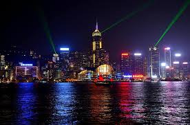 U turn on the sky: Hong Kong Skyline China Night City Lights Evening Skyscraper Quiet Sea Port Pikist