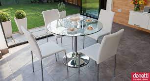 Naro Clear Glass And Tori 4 Seater Dining Set Glass Round Dining Table Glass Dining Table Leather Dining Room Chairs