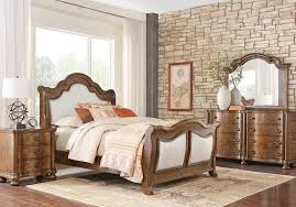 The outbound 5pc cal king platform bed, dresser, mirror & 2 nightstand bedroom set in weathered grey. Thornbury Pecan 5 Pc King Upholstered Bedroom King Bedroom Sets Dark Wood Bedroom Sets Queen King Size Bedroom Furniture Sets Bedroom Sets Furniture King