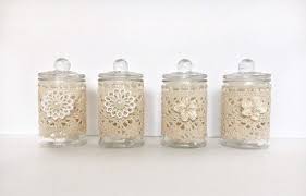 These Adorable Small Upcycled Glass Jars Are Adorned With A Special Sewn Cozy And A Fabric Flo Decorative Glass Jars Glass Jars With Lids Apothecary Jars Decor