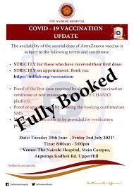 A provisional certificate is issued after the first dose, … The Nairobi Hospital Vaccination Update All Appointment Slots Are Fully Booked We Will Communicate On Our Social Media Pages When We Have Additional Vaccine Supply Download Your Covid 19 Vaccination Certificate