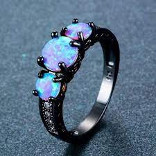 Blue Fire Opal Black Gold Filled Ring Etsy In 2020 Fire Opal Ring Titanium Engagement Rings Black Opal Ring