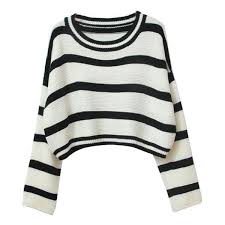 Black And White Striped Sweater Women S Chicnova Fashion Black White Stripes Loose Fit Crop Top 16 Found On Polyvore Cropped Knit Sweater White Long Sleeve Sweater Long White Sweater
