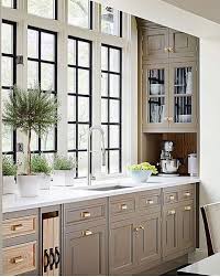 Cabinet Color For Island Side Wall Cabinet Into Dining W Bisque Cabinet Surround Greige Kitchen Taupe Kitchen Taupe Kitchen Cabinets