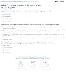 Quiz Worksheet Diseases Hormones Of The Endocrine System Study Com