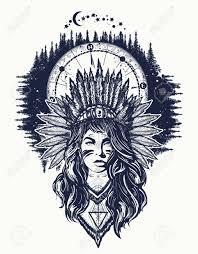 See more ideas about native american girls, native american beauty, native american women. Native American Woman And Compass Tattoo Art Ethnic Girl Warrior Young Woman In Costume Of American Indian And Night Forest T Shirt Design Royalty Free Cliparts Vectors And Stock Illustration Image 92826702