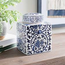Vtg 1978 white cherry flowers ginger jar hand painted 4.5 lidded vase signed. Blue And White Ginger Jar Kirklands
