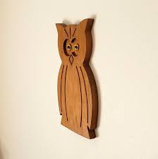 Large Wood Owl Wall Plaque Wooden Owl With Big Eyes Etsy Wooden Owl Wood Owls Owl Wall