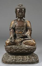Bronze Buddha China 19th 20th Century Seated In The Royal Pose On Double Lotus Base In The Fulfilling The Vow Mudra Robes Buddha Buddhist Art Buddha Image