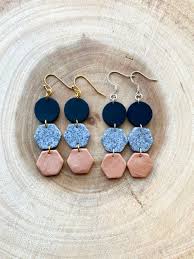 Geometric Clay Earrings Hexagon Dangle Earrings Modern Etsy Clay Earrings Polymer Clay Jewelry Diy Boho Style Jewelry