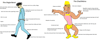 Check spelling or type a new query. Virgin Borat Vs Chad Bruno Virgin Vs Chad Know Your Meme