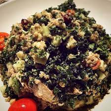 Top Chop Salad From 131 Main Chopped Chicken Tomatoes Goat Cheese Kale Quinoa Cucumbers Almonds Avocado Cra Kale Salad Recipes Veggie Recipes Recipes