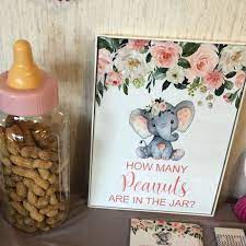 Guess How Many Peanuts Are In The Jar Elephant Baby Shower Game Printable Blush Pink Floral Baby Shower Game Instant Download C80 Baby Shower Elephants Girl Pink Elephants Baby Shower Elephant