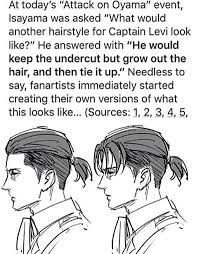 Levi Haircut Hairstyle Undercut And Ponytail Attack On Titan Anime Attack On Titan Attack On Titan Levi