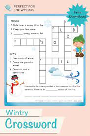 Wintry Crossword Worksheet Education Com Kids Math Worksheets Math For Kids 1st Grade Math Worksheets