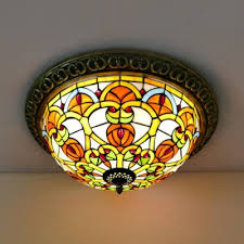 Large 16 flower lily magnolia tiffany uplighter pendant lights. Corridor Baroque Victorian Ceiling Lamp Stained Glass 4 Lights Tiffany Flush Mount Light Beautifulhalo Com