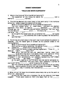 Ernest Hemingway's “Hills Like White Elephants” Handout by William Tarvin