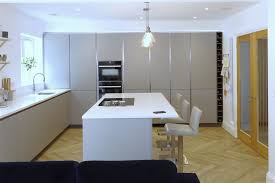 Pearl Grey Kitchen With Miami White Island And Hidden Door Scandinavian Kitchen Kent By Ptc Kitchens