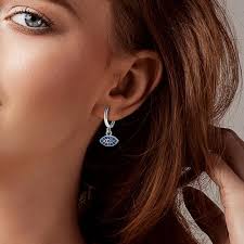 Original Design Fatima Hamsa Hand Blue Eye Hoop Earrings For Women Girl  Silver Color Earring for Teens Fashion Jewelry Buy cheaply