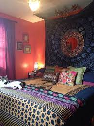 Hang your tapestries along a main wall, drape a center table with one or spread it across a simple sofa. Bohemian Indian Moroccan Style Bedroom Diy Tapestry Headboard Jewel Tone Color Scheme Cay Bohemian Bedroom Bohemian Bedroom Colors Comfortable Bedroom Decor