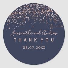 sticker rond merci de typographie bleu marine rose de confetti zazzle fr rose gold confetti gold confetti wedding stickers