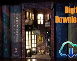 Book Nook Bookshelf Insert Harry Potter Diagon Alley Book End Etsy In 2020 Book Nooks Digital Download Svg
