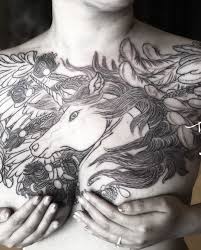 李倩在instagram 上发布 a new work unicorn unicorntattoo thoraxtattoo unicorn tattoos tattoo artists tattoos