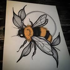 Cute Bumblebee And Leaves Neotraditional Drawing With Copic Markers By Satanischepferde Draw Vintage Flower Tattoo Traditional Tattoo Flowers Vintage Tattoo