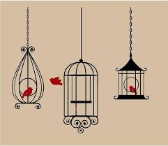 Hanging Bird Cage Decor Ideas Set Of 3 Bird Cages Hanging Vinyl Wall Decal Decor Wall Etsy Birdcage Tattoo Bird Cage Decor Hanging Bird Cage