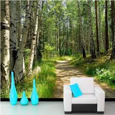 White Birch Trees For Sale Near Me 3d Forest Wallpaper With White Birch Trees High Quality Green Forest Landscape Wall Mural For Home Or Busi Birch Tree Mural White Birch Trees Scenic Wallpaper
