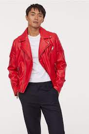 Biker Jacket Bright Red Men H M Us Biker Jacket Jackets Leather Jacket