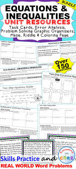 Equations Inequalities Unit Resource Bundle Includes 40 Task Cards 10 Error Analysis Activities 10 Problem Solving Grap Task Cards Error Analysis Equations