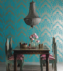 It makes an impressive statement that is perfect for any living space in your home. Azari Wallpaper In Turquoise And Gold By Matthew Williamson For Osborn Turquoise Living Room Decor Living Room Turquoise Turquoise Wallpaper