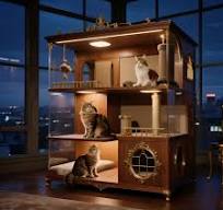 Hot Sale Commercial Large Luxury Gray Solid Wooden Pet Cat House Furniture  Pet Shop Pet Vet Indoor Use Cat Hotel Cage