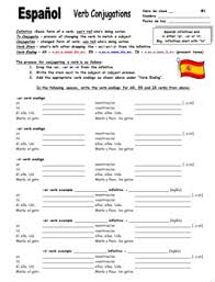 spanish verb conjugation form chart present tense ms word