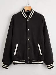 Striped Button Up Bomber Jacket Shein Eur