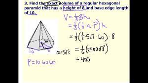 Pyramid is a 3d solid body with flat faces which has one distinguished face of a polygonal shape, while all other faces are of a triangular shape with a common vertex for all triangles. Volume Of A Pyramid Video Lessons Examples Step By Step Solutions